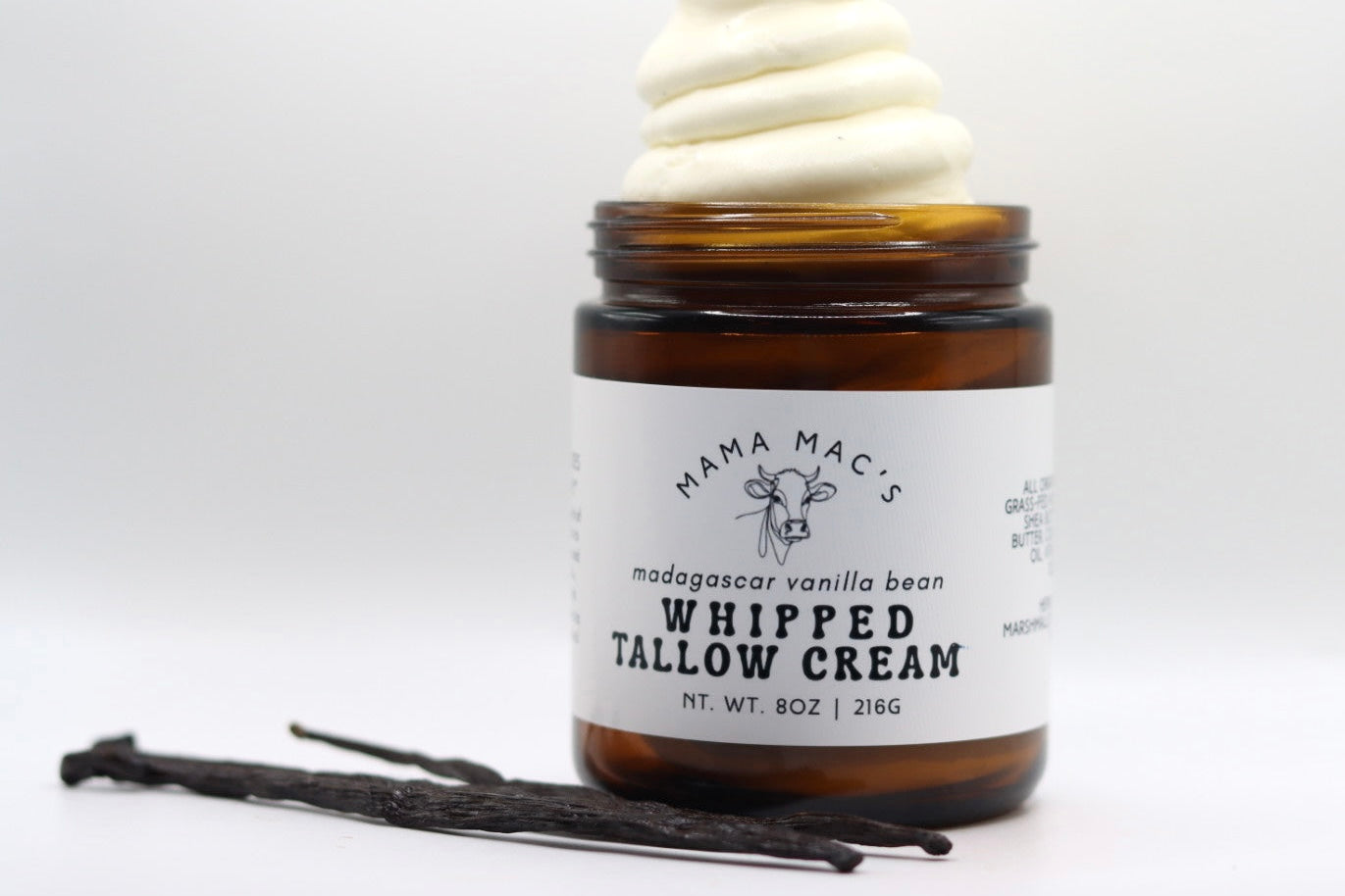 Herb Infused Vanilla Bean Whipped Tallow Body Cream With Organic Mango Butter